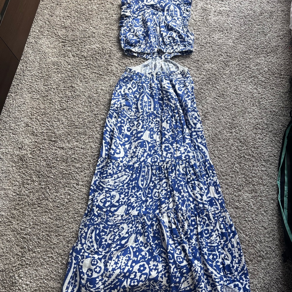 ME+EM Blue and White Patterned Maxi Dress - Picture 2 of 4